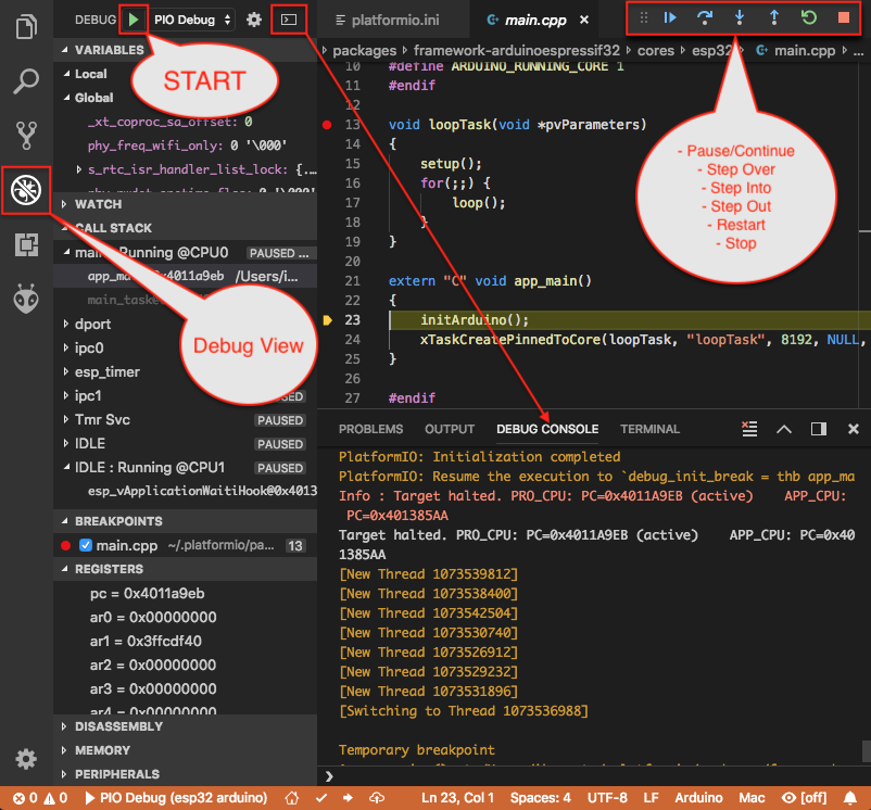 platformio ide vscode debug